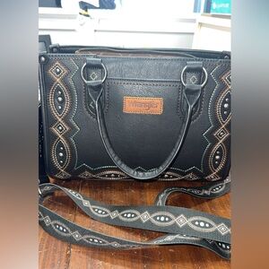 Large black leather wrangler crossbody